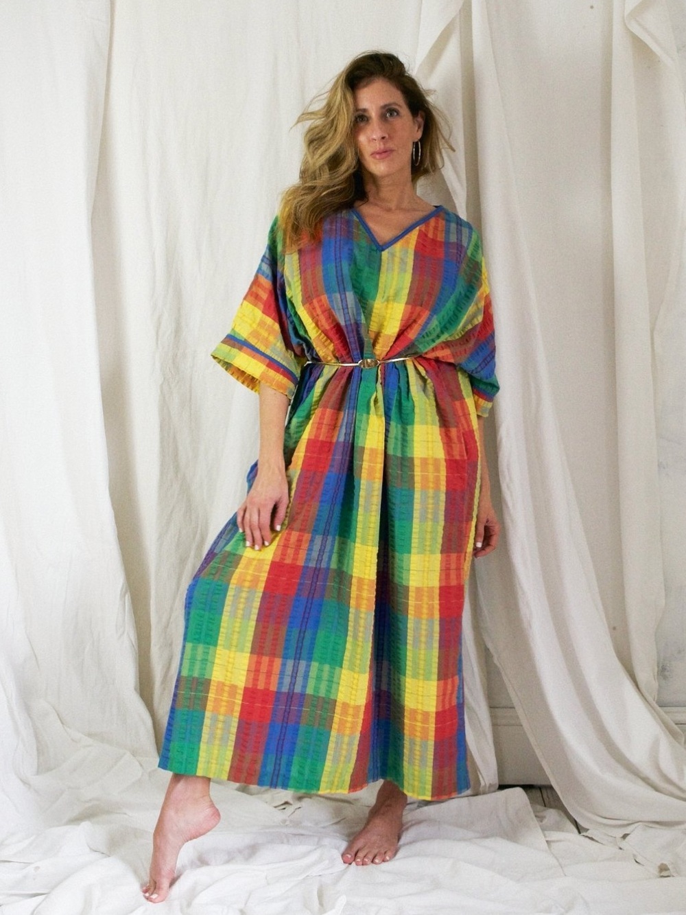 Vintage rainbow kaftan dress 🌈 vintage 1970 one size boho maxi dress